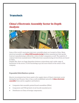 China’s Electronic Assembly Sector In-Depth Analysis
