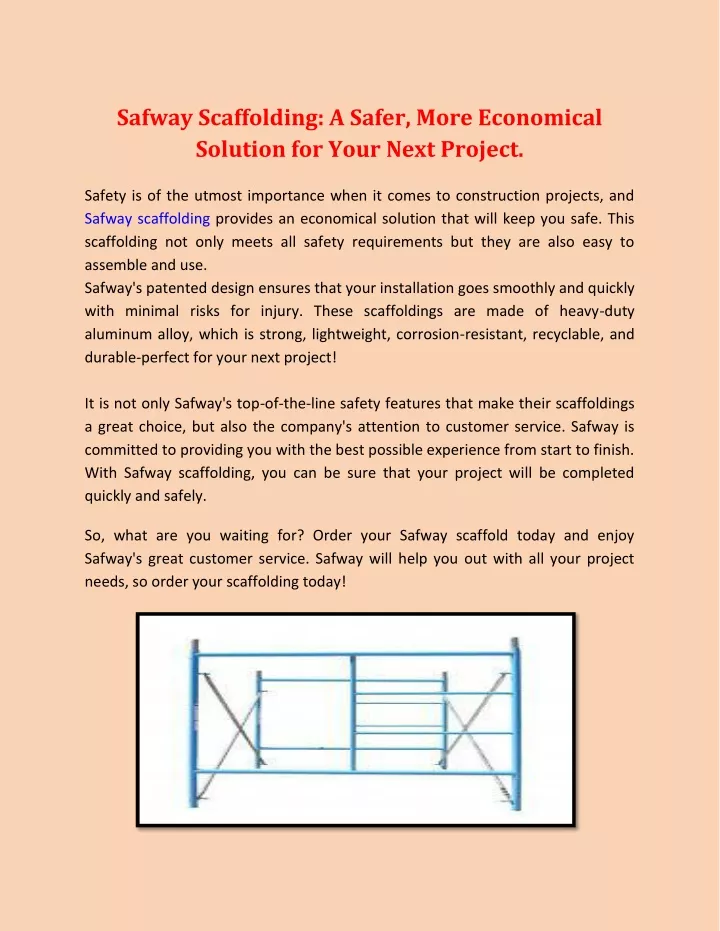 safway scaffolding a safer more economical