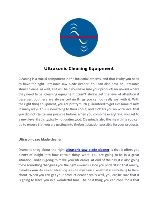 ultrasonic cleaning equipment
