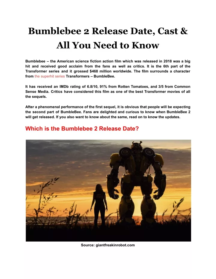 bumblebee 2 release date cast all you need to know