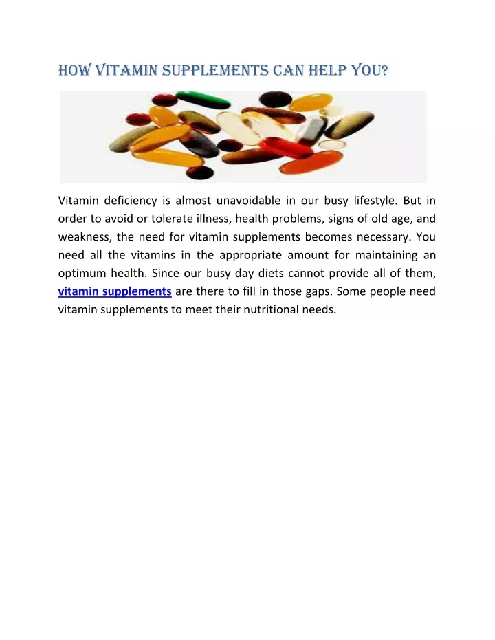 how vitamin supplements can help you