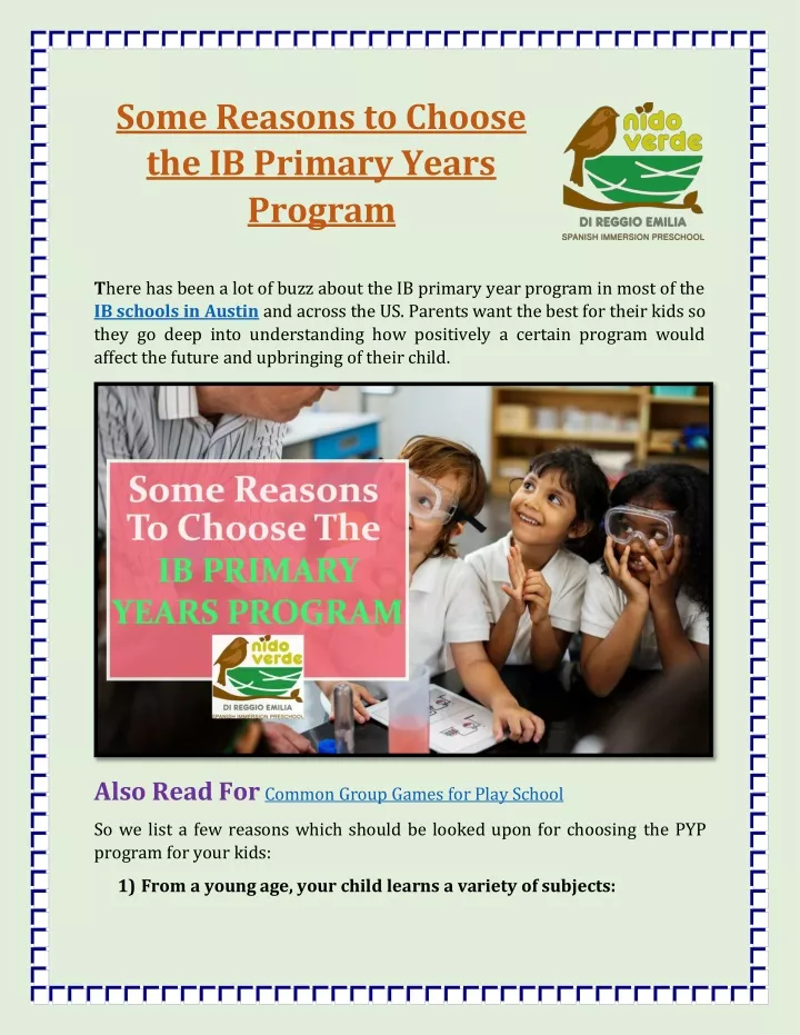 some reasons to choose the ib primary years