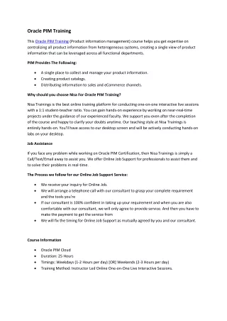 oracle pim training