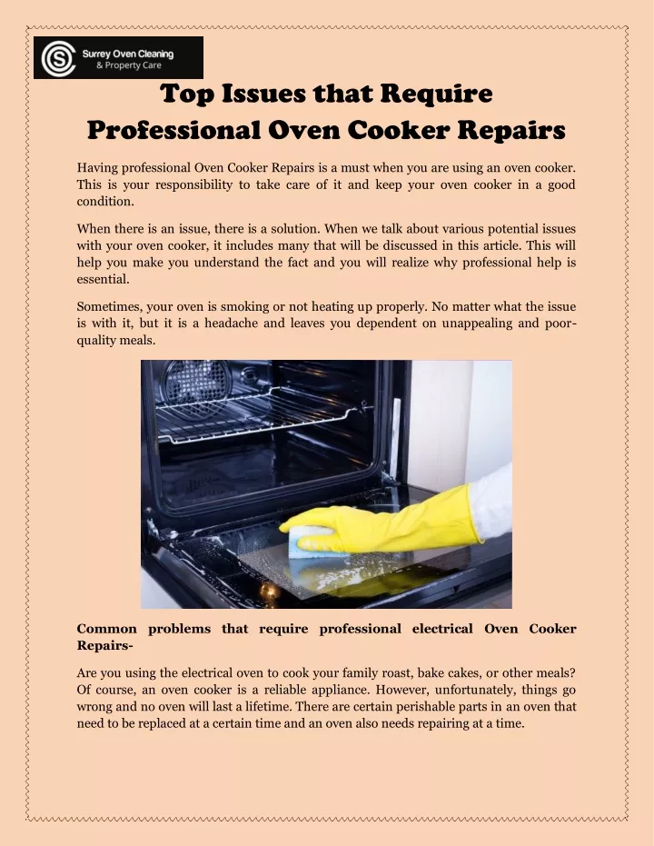 top issues that require professional oven cooker