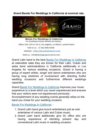 grand bands for weddings in california at nominal