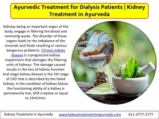 Ayurvedic Treatment for Dialysis Patients - Kidney Treatment in Ayurveda