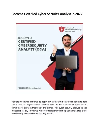 Become Certified Cyber Security Analyst in 2022 - IISecurity