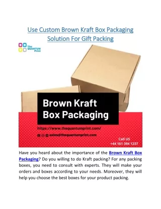 Use Custom Brown Kraft Box Packaging Solution For Gift Packing