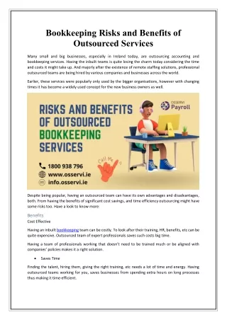 Risks and Benefits of Outsourced Bookkeeping Services