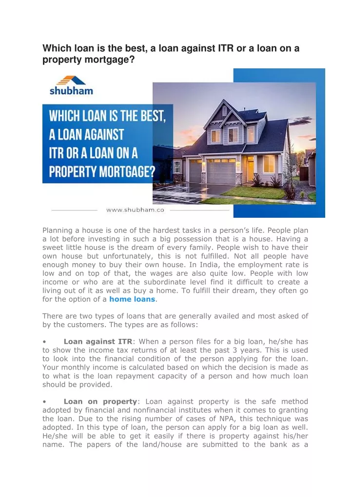 which loan is the best a loan against