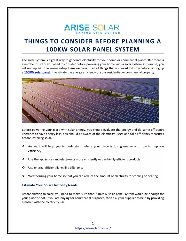 things to consider before planning a 100kw solar