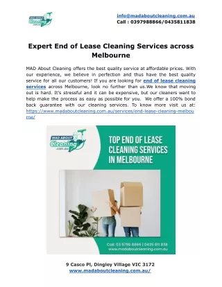 Expert End of Lease Cleaning Services across Melbourne