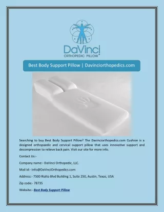 best body support pillow davinciorthopedics com