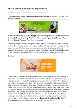 Pest Control Services In Hyderabad - Reasons You Need to Contact Pestosol Pest Control Services