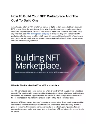 How To Build Your NFT Marketplace And The Cost To Build One