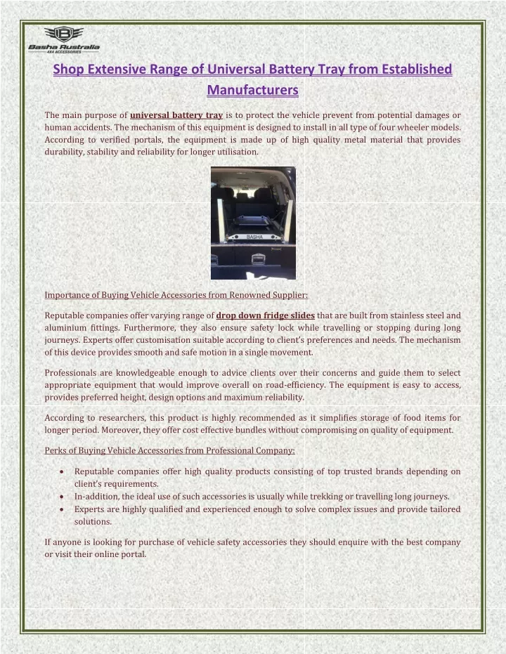 shop extensive range of universal battery tray