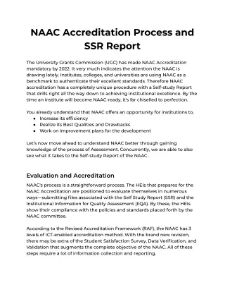 NAAC Accreditation Process and SSR Report