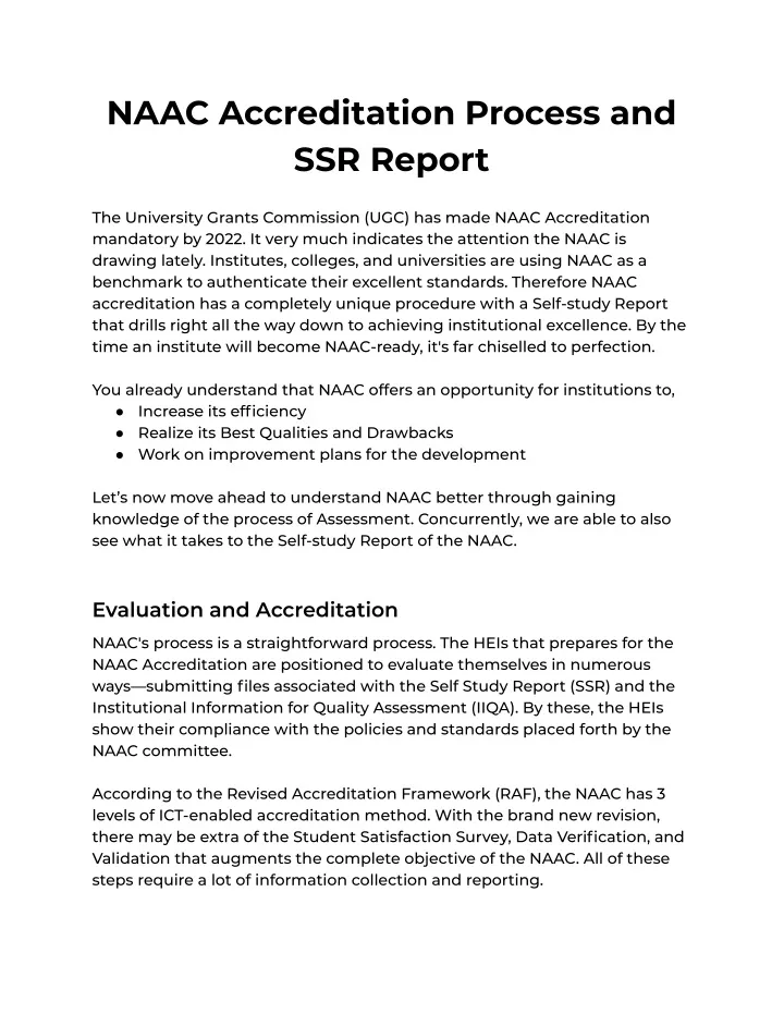 naac accreditation process and ssr report