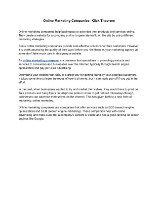 Online Marketing Companies- Klick Theorem