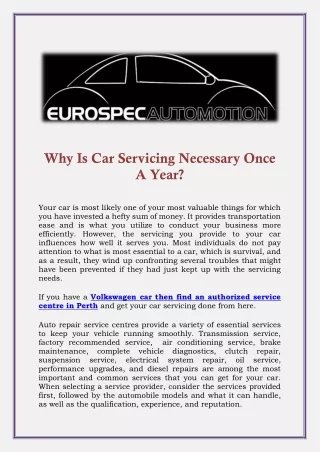 why is car servicing necessary once a year