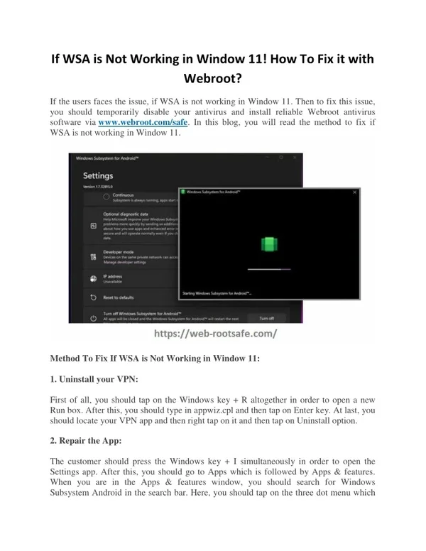 if wsa is not working in window