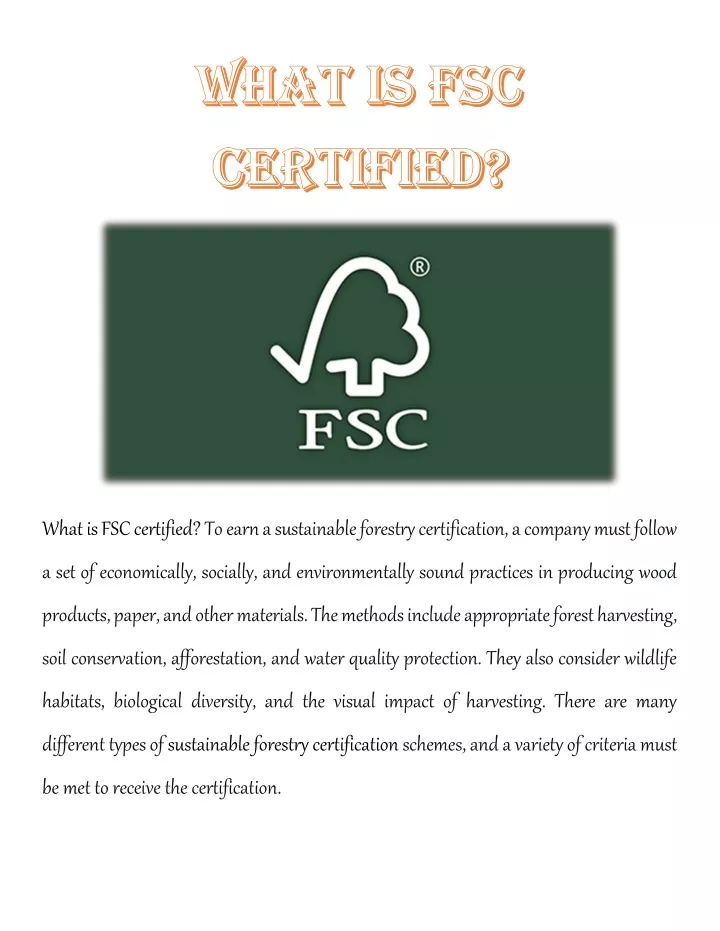 what is fsc certified to earn a sustainable