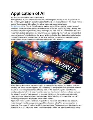 application of ai application of ai in medicine