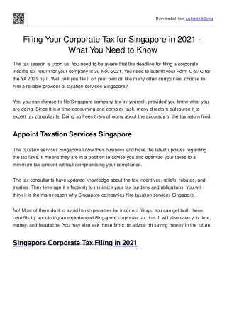 Filing your corporate tax for singapore in 2021 what you need to know