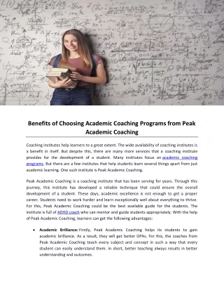 Benefits of Choosing Academic Coaching Programs from Peak Academic Coaching