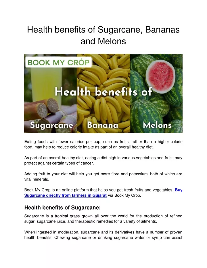 health benefits of sugarcane bananas and melons