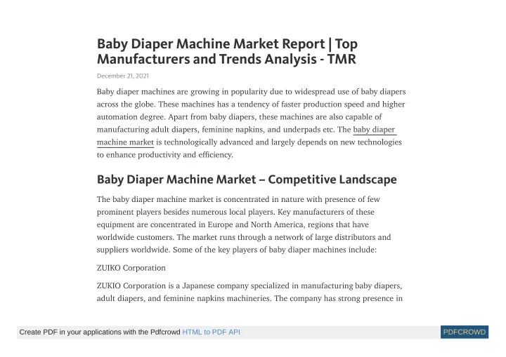 baby diaper machine market report