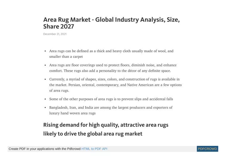 area rug market global industry analysis size