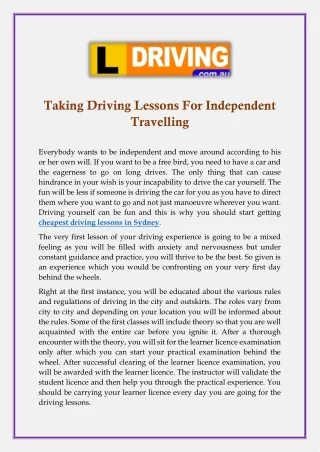 taking driving lessons for independent travelling