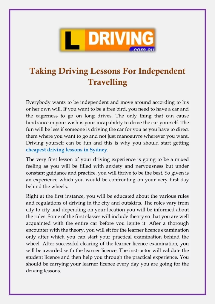 taking driving lessons for independent travelling