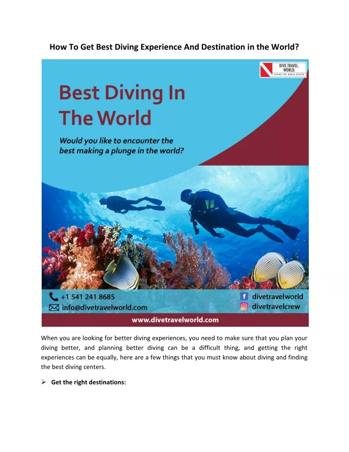 how to get best diving experience and destination