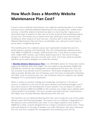 How Much Does a Monthly Website Maintenance Plan Cost