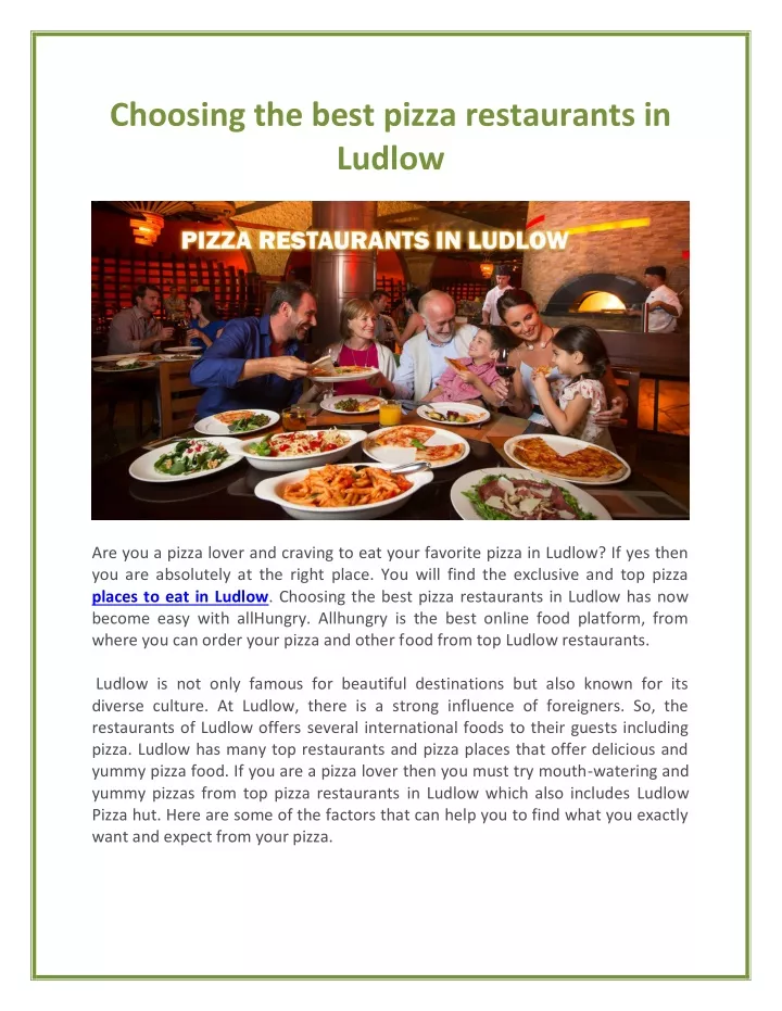 choosing the best pizza restaurants in ludlow