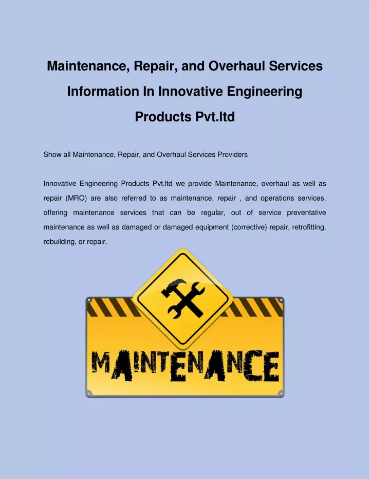 maintenance repair and overhaul services