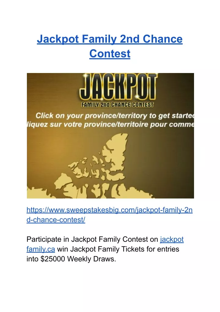 jackpot family 2nd chance contest