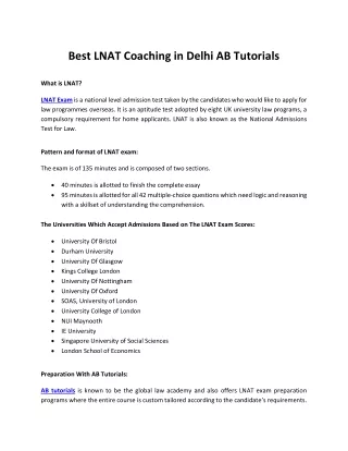 Best LNAT Coaching in Delhi AB Tutorials