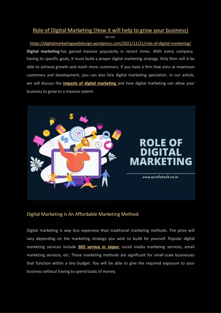 role of digital marketing how it will help