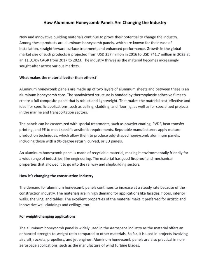 how aluminum honeycomb panels are changing
