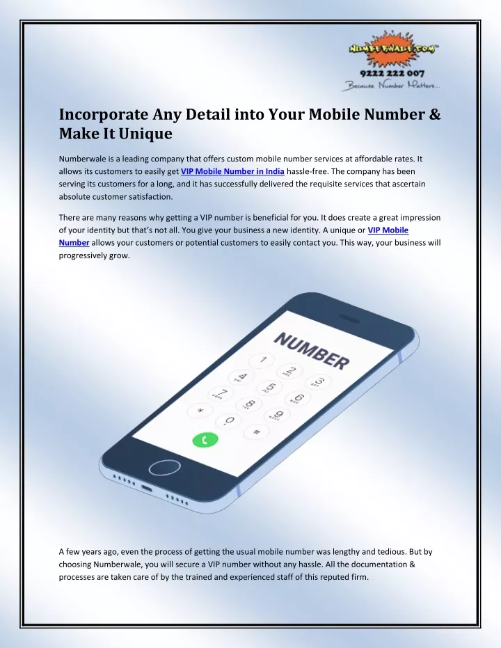 incorporate any detail into your mobile number