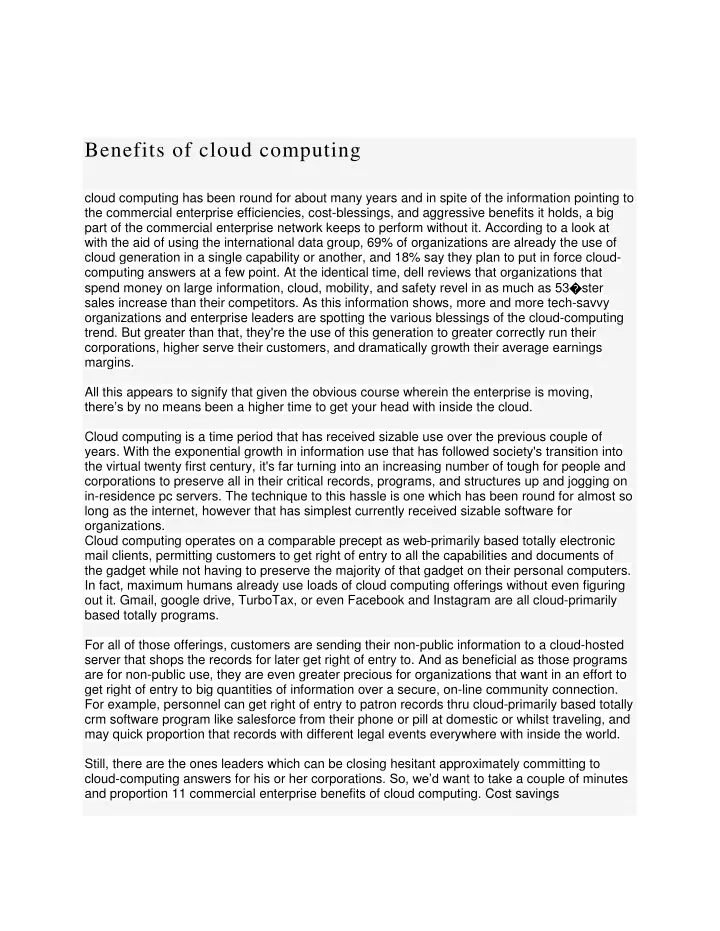 benefits of cloud computing cloud computing