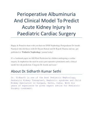 Pediatric Kidney Transplant Specialist in Delhi - Dr Sidharth Kumar Sethi