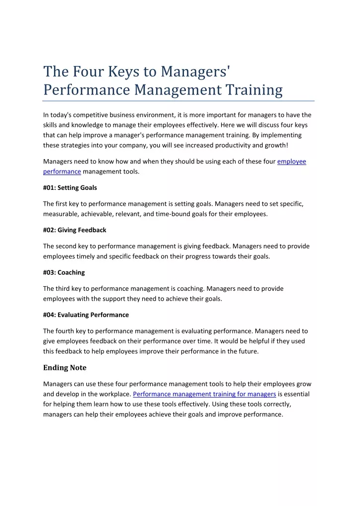 the four keys to managers performance management