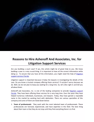 Reasons to Hire Ashenoff And Associates, Inc. for Litigation Support Services
