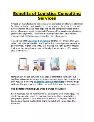 benefits of logistics consulting services