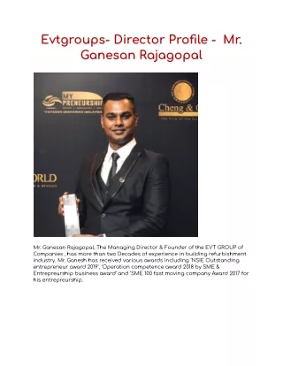 Evtgroups- Director Profile -  Mr. Ganesan Rajagopal