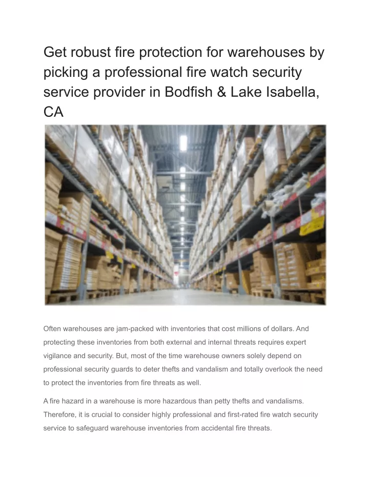 get robust fire protection for warehouses